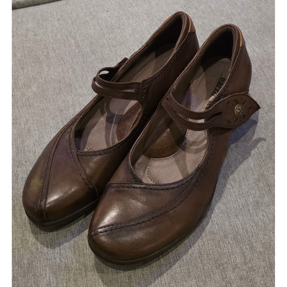 Earth Jasper Bark Dark Brown Leather Mary Jane Pumps Womens 10B Comfort Shoes